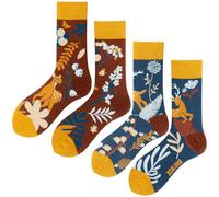 Angelteers 2 Paar Cartoon-Tier-Crew-Socken, lustige Baumwollsocken für Damen, Reh, Einheitsgröße