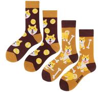 Angelteers 2 Paar Cartoon-Tier-Crew-Socken, lustige Baumwollsocken für Damen, Shiba Inu, Einheitsgröße