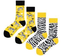 Angelteers 2 Paar Cartoon-Tier-Crew-Socken, lustige Baumwollsocken für Damen, Zebra, Einheitsgröße