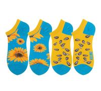 Angelteers Knöchelsocken mit Cartoon-Pflanzennahrungsmuster, Baumwolle, 2 Paar, Sonnenblume, Einheitsgröße