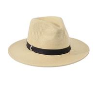 ANGIRSFPO Stroh Sommerhut Sonnenhut Für Männer Und Frauen Panama Fedora Mit Gürtel Breite Krempe Strand Sonnenhut-beige
