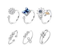 Angoily 6 Verstellbare Drehbare Kupferringe mit Zirkonia Modischer Fingerschmuck zur Stresslinderung Erweiterbar für Täglichen Gebrauch bei Nervosität