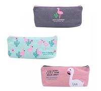 Angoily Canvas Federmäppchen 3 Stück mit Flamingo Motiv für Schüler und Studenten Große Kapazität Reißverschluss Stifteetui Einfaches Federmäppchen Geschenkidee