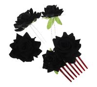 Angoily Schwarzes Florales Haaraccessoire - 4 Stück Braut Haarspangen mit Stoffrosen Haarkamm U Förmigen Haarnadeln und Brosche für Hochzeit Brautjungfern und Festliche Anlässe