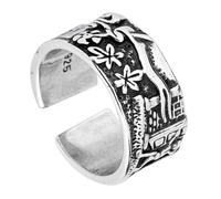 Angoily Silberner Damenring mit Blumenmuster aus Kupfer Retro Stil Verstellbarer Zarter Ring für Alltag und Kostümdekoration Eleganter Blumenring