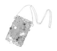 Angoily Umhängetasche Silberne Kleine mit Verstellbarem Kettenriemen Modische Pailletten Quadratische aus Polyester für Formelle Anlässe und Partys