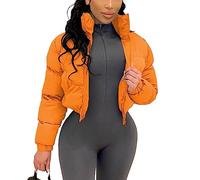 Angsuttc Puffer Jacke Damen Cropped Zip Up Polsterung Warme Steppjacken Wintermäntel, Orange/Abendrot im Zickzackmuster (Sunset Chevron), XS