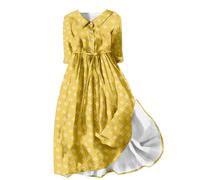 Angxiwan Blumenkleid Damen Knielang Elastischer Freizeitkleid Blumenmuster Hemdkleid mit Gürteln Kleider Casual Maxikleid Maxi Strandkleid Lang Tunikakleider