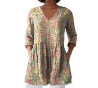 Angxiwan Bluse Damen Elegant V-Ausschnitt 3/4 Ärmel Tunika Langshirt Kurz Blusenkleid Blumenmuster Damenblusen Hemdbluse Top Oberteile Blusen Longshirt Marken Oberteile Damen of Sale