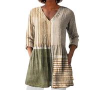 Angxiwan Bluse Damen Elegant V-Ausschnitt 3/4 Ärmel Tunika Langshirt Kurz Blusenkleid Blumenmuster Damenblusen Hemdbluse Top Oberteile Blusen Longshirt Angebote des Tages Heute Damen