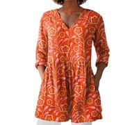 Angxiwan Bluse Damen Elegant V-Ausschnitt 3/4 Ärmel Tunika Langshirt Kurz Blusenkleid Blumenmuster Damenblusen Hemdbluse Top Oberteile Blusen Longshirt Oberteile Damen of Sale