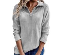 Angxiwan Bluse Damen V Ausschnitt Shirt Langarm Tunika Half Zip Oberteile Elegant Pullover Casual Sweatshirt Langarmshirts Reverskragen Longshirt Tailliert Top Dirndl Sale