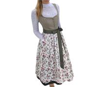 Angxiwan Dirndl gelb,Trachtenkleid Dirndlkleid Trachtenmode Midi Bayerisches Dirndl Kleid für Damen Lang Wiesn Outfit Elegant Retro Kleider Festlich für Bierfest Oktoberfest