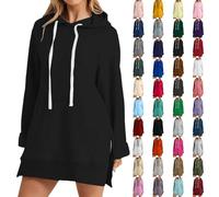 Angxiwan Hoodie Hoodie Kapuzenpullover Lang Kapuze Sweatshirt mit Schlitz Am Saum Langarm Casual Pullover mit Tasche Bequem Kapuzenpulli Sport Herbst Hoody Bundeswehr Pullover
