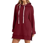 Angxiwan Hoodie Hoodie Kapuzenpullover Lang Kapuze Sweatshirt mit Schlitz Am Saum Langarm Casual Pullover mit Tasche Bequem Kapuzenpulli Sport Herbst Hoody Pullover
