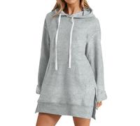 Angxiwan Hoodie Hoodie Kapuzenpullover Lang Kapuze Sweatshirt mit Schlitz Am Saum Langarm Casual Pullover mit Tasche Bequem Kapuzenpulli Sport Herbst Hoody Kapuzenpullover für Damen