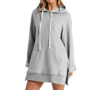 Angxiwan Hoodie Oversize Hoodie Kapuzenpullover Lang Kapuze Sweatshirt mit Schlitz Am Saum Langarm Casual Pullover mit Tasche Bequem Kapuzenpulli Sport Herbst Hoody häckelpullover für Damen