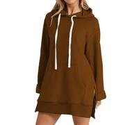 Angxiwan Hoody Damen Hoodie Kapuzenpullover Lang Kapuze Sweatshirt mit Schlitz Am Saum Langarm Casual Pullover mit Tasche Bequem Kapuzenpulli Sport Herbst Hoody Pulli