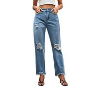 Angxiwan Jeans Damen High Waist Boyfriend Stil Denim Weites Bein Hosen Stilvolle Damenjeans Slim Fit Momjeans Große Größen Trachtenjeans