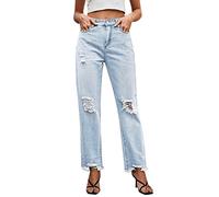 Angxiwan Jeans Damen High Waist Boyfriend Stil Denim Weites Bein Hosen Stilvolle Damenjeans Slim Fit Momjeans Große Größen Trachtenjeans