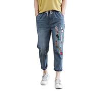 Angxiwan Jeans Damen Stretch Boyfriend Stil Pants Weites Bein Freizeithose Mode Hüftjeans Skinny Fit Schlupfjeans Große Größen Schlagjeans