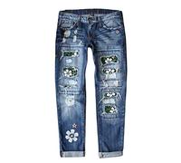 Angxiwan Jeanshose Damen Mom Fit Boyfriend Stil Denim Straight Leg Freizeithose Stilvolle Jeansoptik Skinny Fit Trachtenjeans Große Größen Schlagjeans