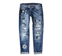 Angxiwan Jeanshose Damen Mom Fit Boyfriend Stil Denim Straight Leg Freizeithose Stilvolle Jeansoptik Skinny Fit Trachtenjeans Große Größen Schlagjeans