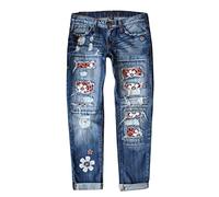 Angxiwan Jeanshose Damen Mom Fit Boyfriend Stil Denim Straight Leg Freizeithose Stilvolle Jeansoptik Skinny Fit Trachtenjeans Große Größen Schlagjeans