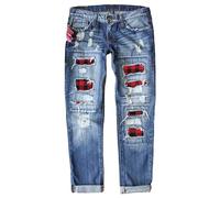Angxiwan Jeanshose Damen Mom Fit Boyfriend Stil Denim Weites Bein Freizeithose Mode Jeansoptik Slim Fit Schlupfjeans Große Größen Trachtenjeans