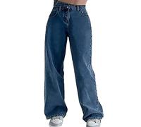 Angxiwan Jeanshose Damen Stretch Boyfriend Stil Denim Weites Bein Freizeithose Stilvolle Damenjeans Klassischer Schlupfjeans Übergröße Schlagjeans
