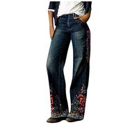 Angxiwan Jeanshose Damen Stretch Boyfriend Stil Denim Weites Bein Hosen Mode Hüftjeans Klassischer Momjeans Große Größen Schlagjeans