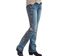Angxiwan Jeanshose Damen Stretch Boyfriend Stil Pants Straight Leg Freizeithose Stilvolle Jeansoptik Schnitt Straight-Fit Schlupfjeans Übergröße Trachtenjeans