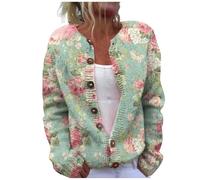 Angxiwan Kurze Strickjacke Damen braun Strickjacke Norweger Winter Strickpullover Langarm Weihnachtspullover Muster Weich Strickmantel Bunt Gestrickt Grobstrickjacke SchöNe Sweatshirt für Damen 4XL