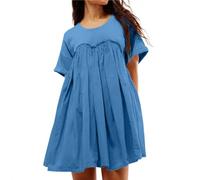 Angxiwan Sommerkleid Damen Lang Bohemien Freizeitkleid Mode Tellerkleid Slouch Strandkleid Bunt Blumenkleid Lang Regular Leichte Knielang Urlaub Kleider Casual Tunikakleider