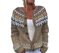 Angxiwan Strickjacke Damen beige lang Strickjacke Norweger Winter Strickpullover Langarm Weihnachtspullover Muster Weich Strickmantel Bunt Gestrickt Grobstrickjacke SchöNe Sweatshirts für Damen