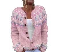 Angxiwan Strickweste Damen braun Strickjacke Norweger Winter Strickpullover Langarm Weihnachtspullover Muster Weich Strickmantel Bunt Gestrickt Grobstrickjacke SchöNe Sweatjacke Damen Langarm