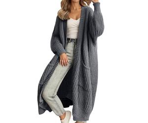 Angxiwan weiße Strickjacke Strickjacke Lang Oversize Grobstrickjacke Herbst Dicker Strickjacken Grobstrick Strickcardigan Offene Strickmantel Flauschiger Damenstrickjacke Sweatshirt Damen