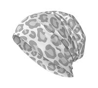 ANGYANG Totenkopfmütze Grau Weiß Leopard Print Strickmütze Polyester Sturmhaube Slouchy Beanie Mütze Laufmütze