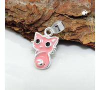 Anhänger 11x8mm Katze rosa schwarz lackiert Silber 925