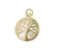 Anhänger 12mm Baum des Lebens mit Perlmutt 9Kt GOLD