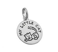 Anhänger 12mm mit Gravur MY LITTLE CAT Katze schwarz lackiert matt Silber 925