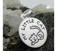 Anhänger 12mm mit Gravur MY LITTLE CAT Katze schwarz lackiert matt Silber 925