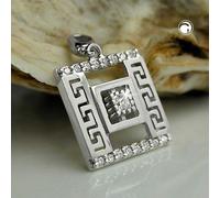 Anhänger 12x12mm römisches Muster mit Zirkonias rhodiniert Silber 925