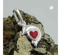 Anhänger 12x9mm Delfin Herz rot lackiert Silber 925