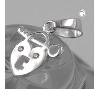 Anhänger 13x11mm Herz Schloss mit Schlüssel mit Zirkonia glänzend Silber 925