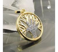 Anhänger 15mm Baum des Lebens mit Zirkonias 9Kt GOLD