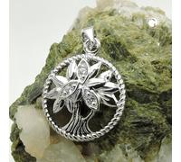 Anhänger 15mm Lebensbaum mit Zirkonias glänzend rhodiniert geschwärzt Silber 925