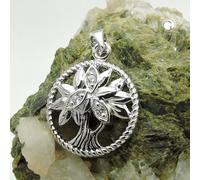 Anhänger 15mm Lebensbaum mit Zirkonias glänzend rhodiniert geschwärzt Silber 925