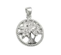 Anhänger 15mm Lebensbaum mit Zirkonias glänzend rhodiniert geschwärzt Silber 925