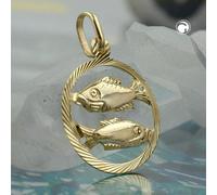 Anhänger 15mm Sternzeichen Fische 9Kt GOLD